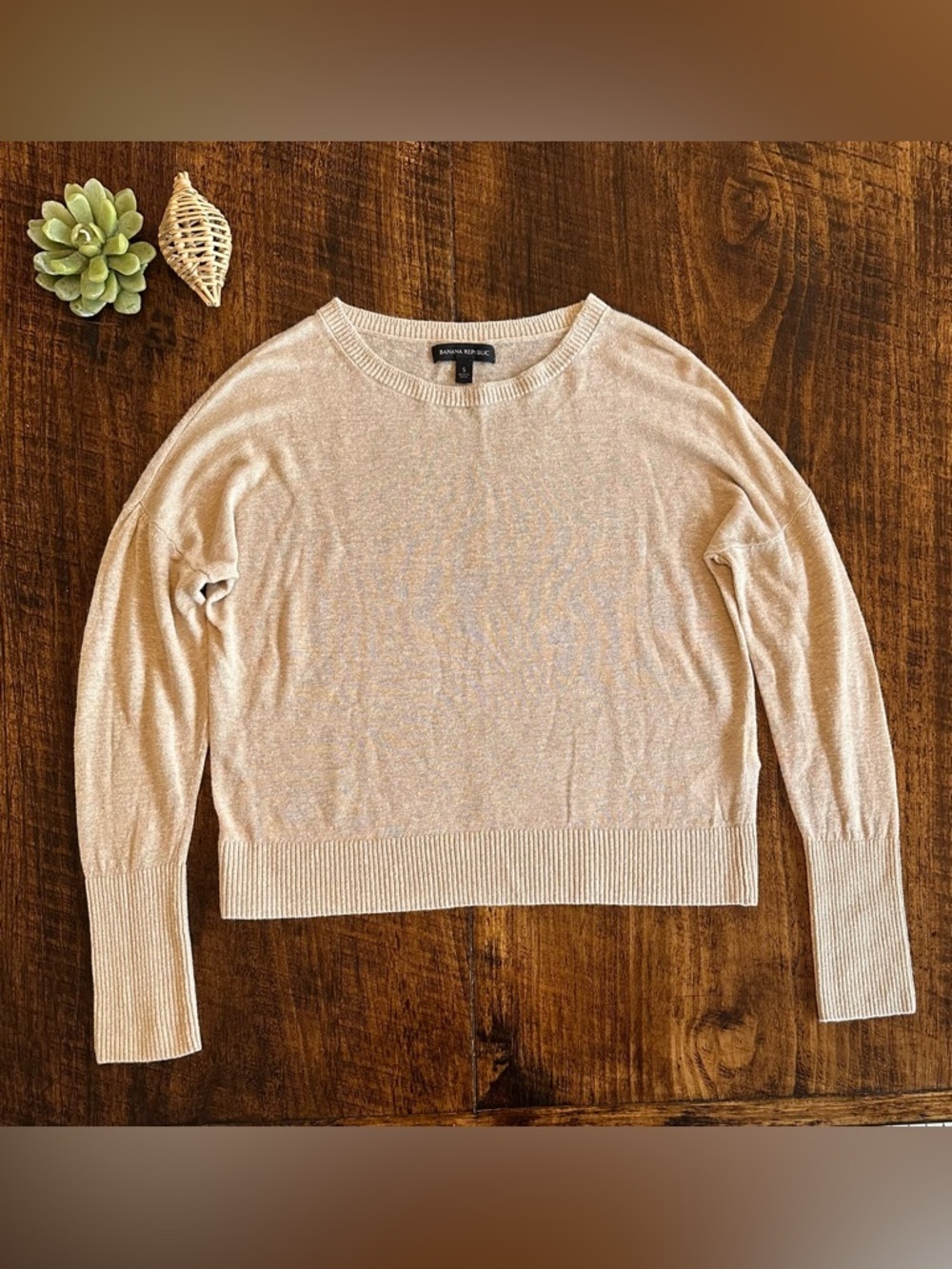 Banana Republic | Lightweight Tan Linen-Blend Crewneck Sweater, Size S